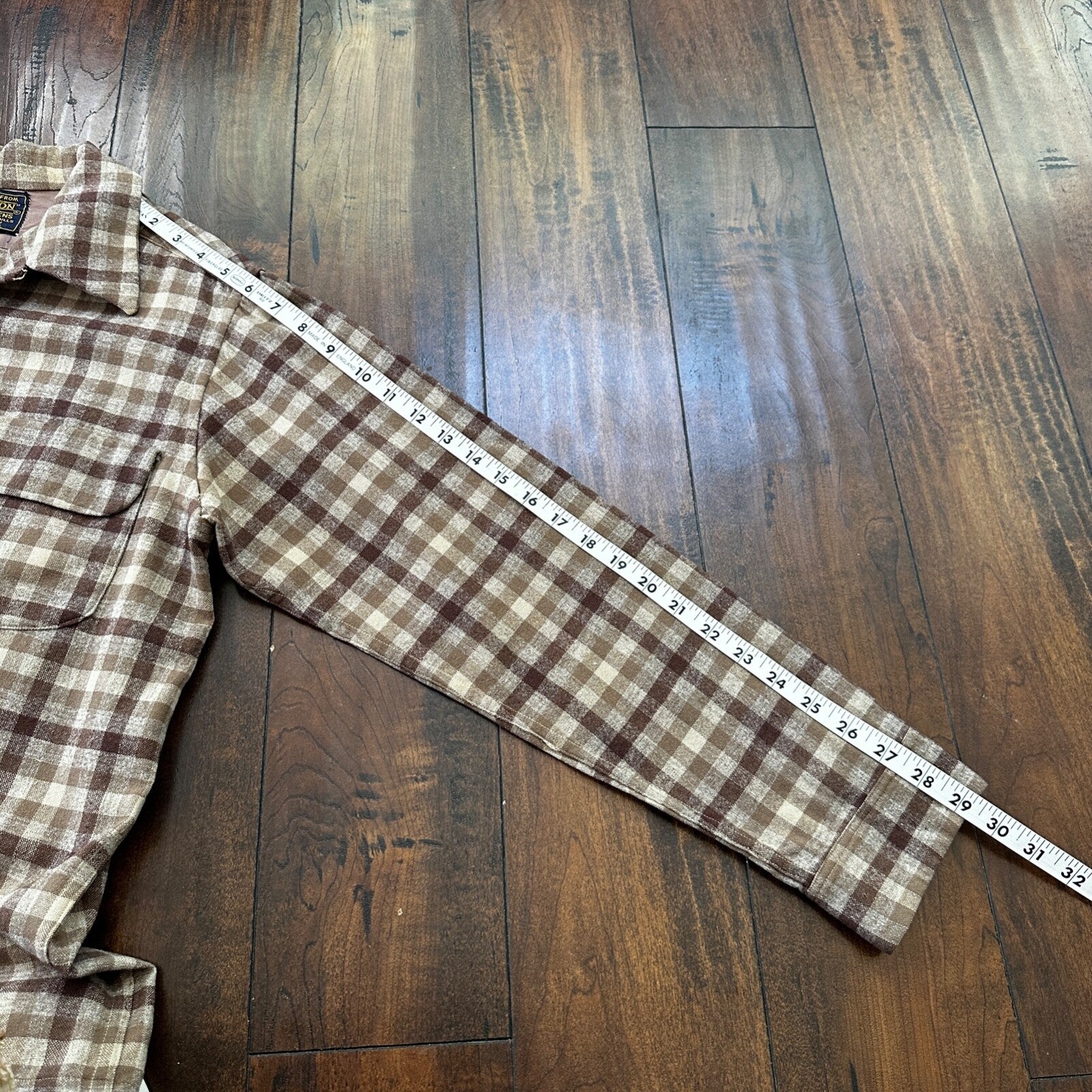 VTG 1950s Pendleton Board Shirt Loop Virgin Wool Plaid Flannel Shirt 50s Brown