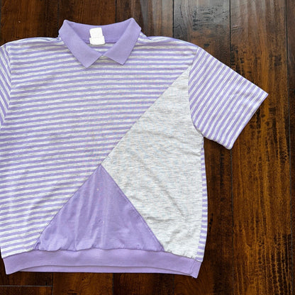 Jantzen Sweater Shirt Vintage 80s 90s Purple Stripe White Polo Cool 1980s
