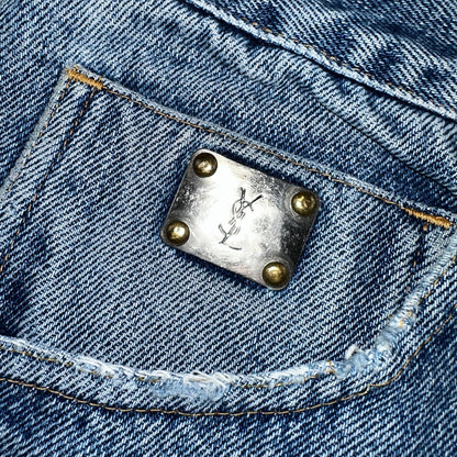 Vintage YSL Yves Saint Laurent Blue Denim Jeans Size 26x31 90s Womens Straight