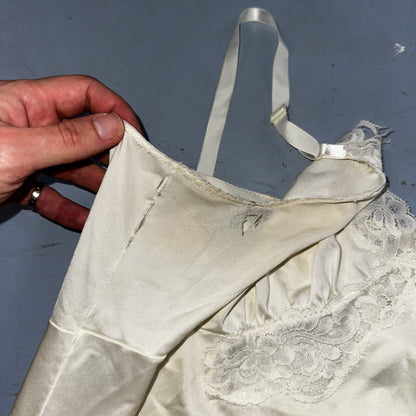 Vintage 1970s Shadow Lingerie Slip Dress Sleepwear Full Sweep Nightgown Lace 70s