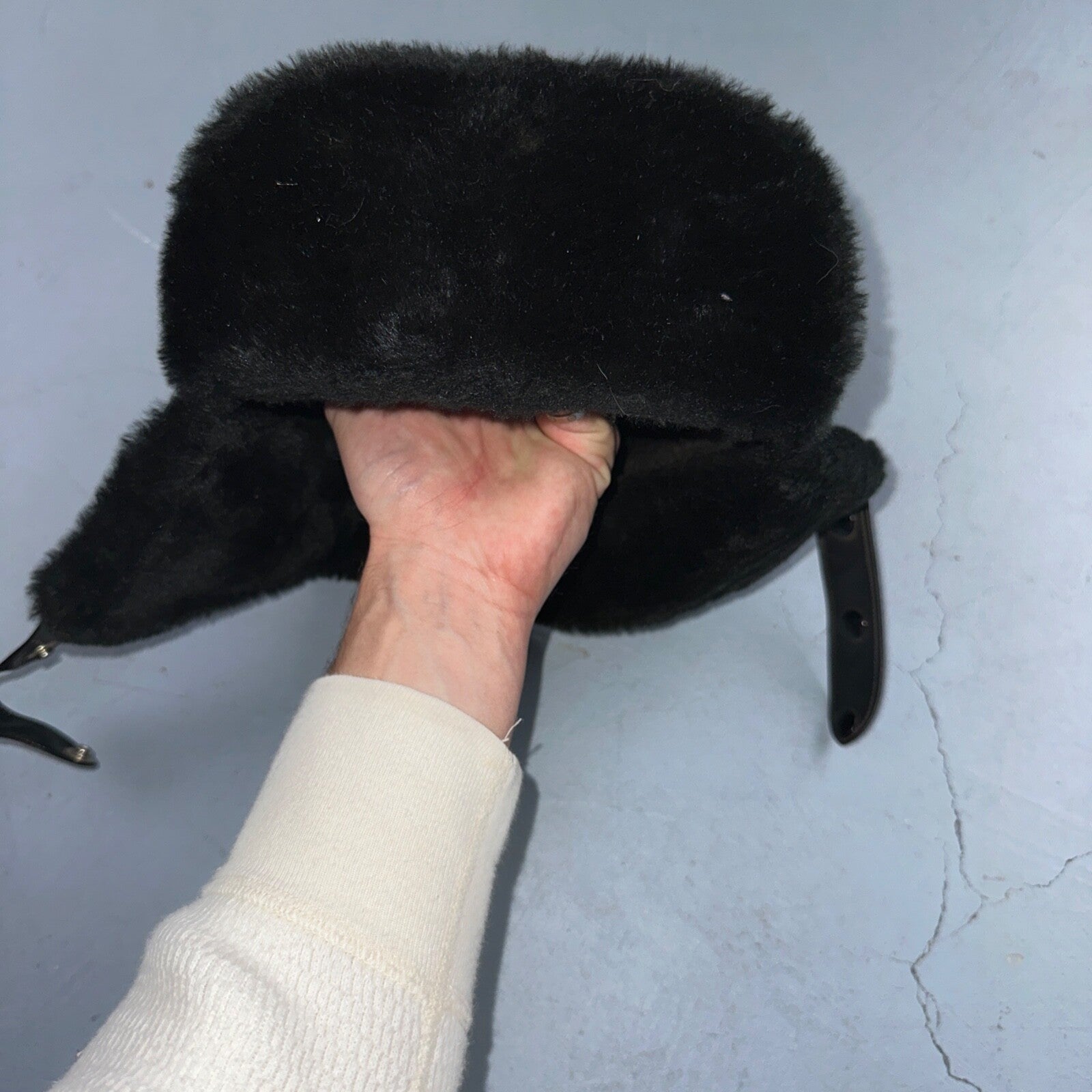 VTG Trooper Uszanka Hat Men’s Medium Black Ear Flaps Winter Unisex Aviator 80s