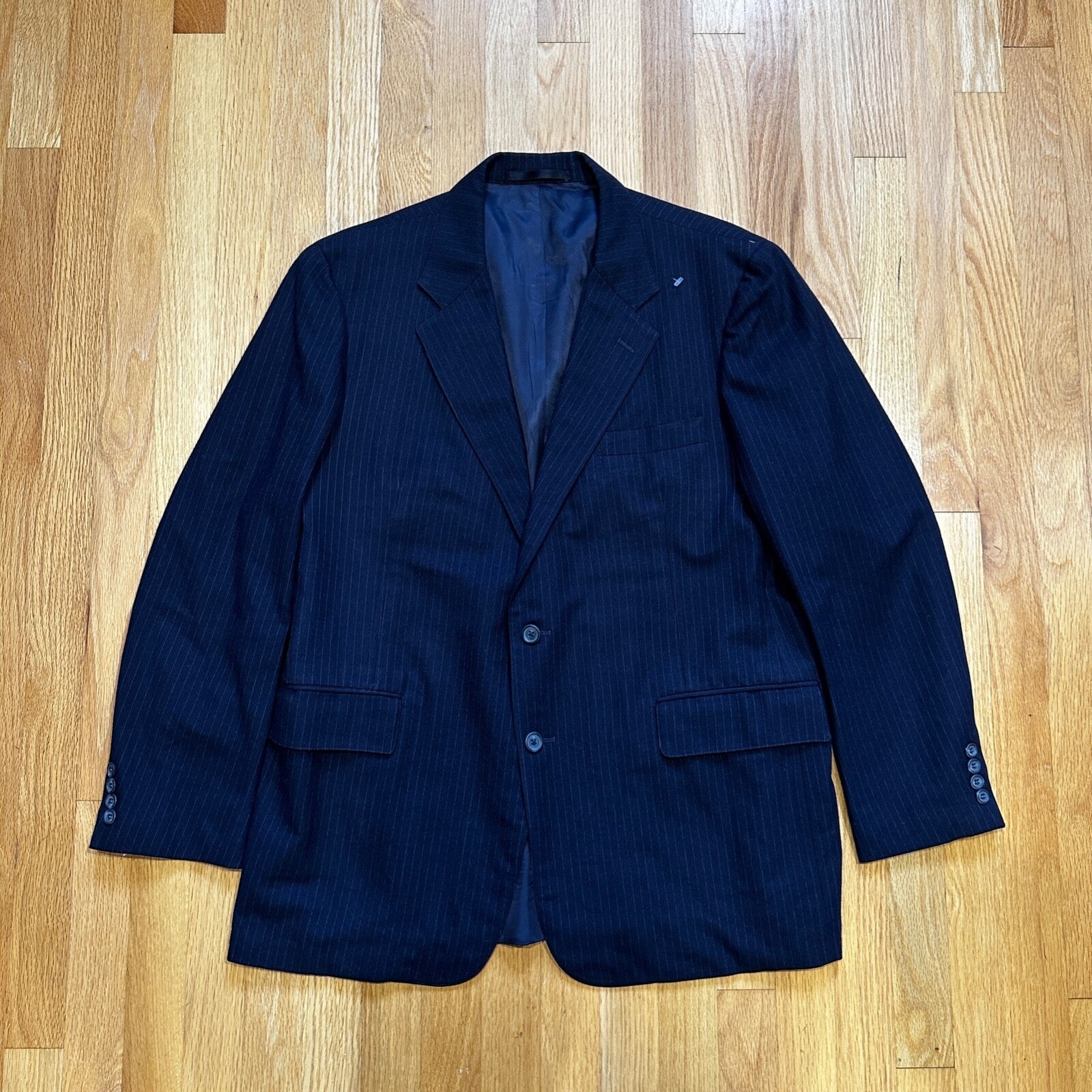 1960s 1970s Navy USA Sport Jacket VTG Mens Suit 46 Rockabilly Stripe Plaid