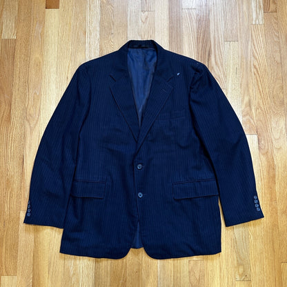 1960s 1970s Navy USA Sport Jacket VTG Mens Suit 46 Rockabilly Stripe Plaid