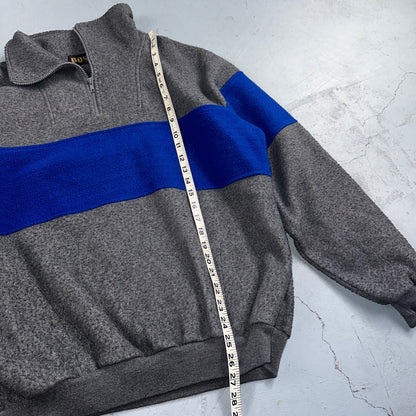 Boss 90s Quarter Zip Fleece Sweater Sweatshirt Jumper Grey Blue 1990s VTG Cool
