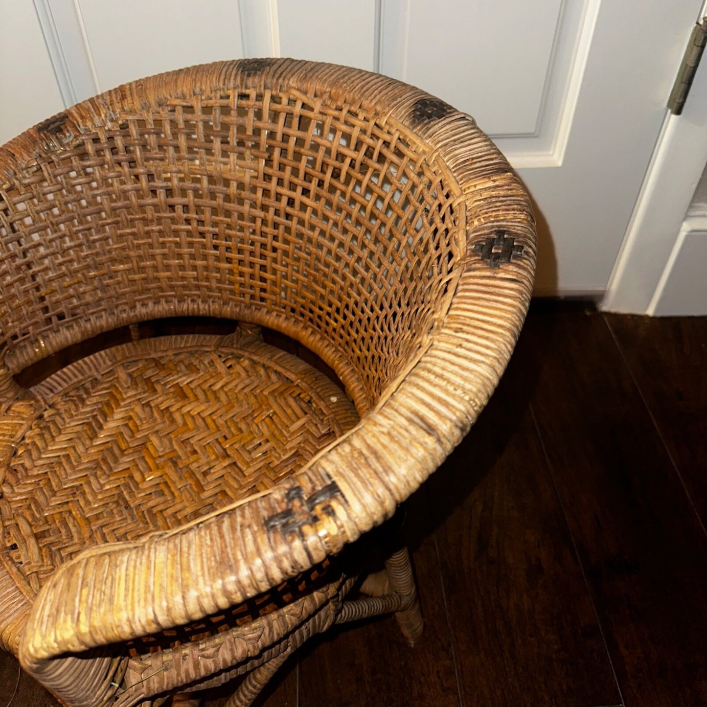 VTG 70s Cane Rattan Wicker Ceylon Natural Cane Seat Kids Chair 1970s Cat Cute