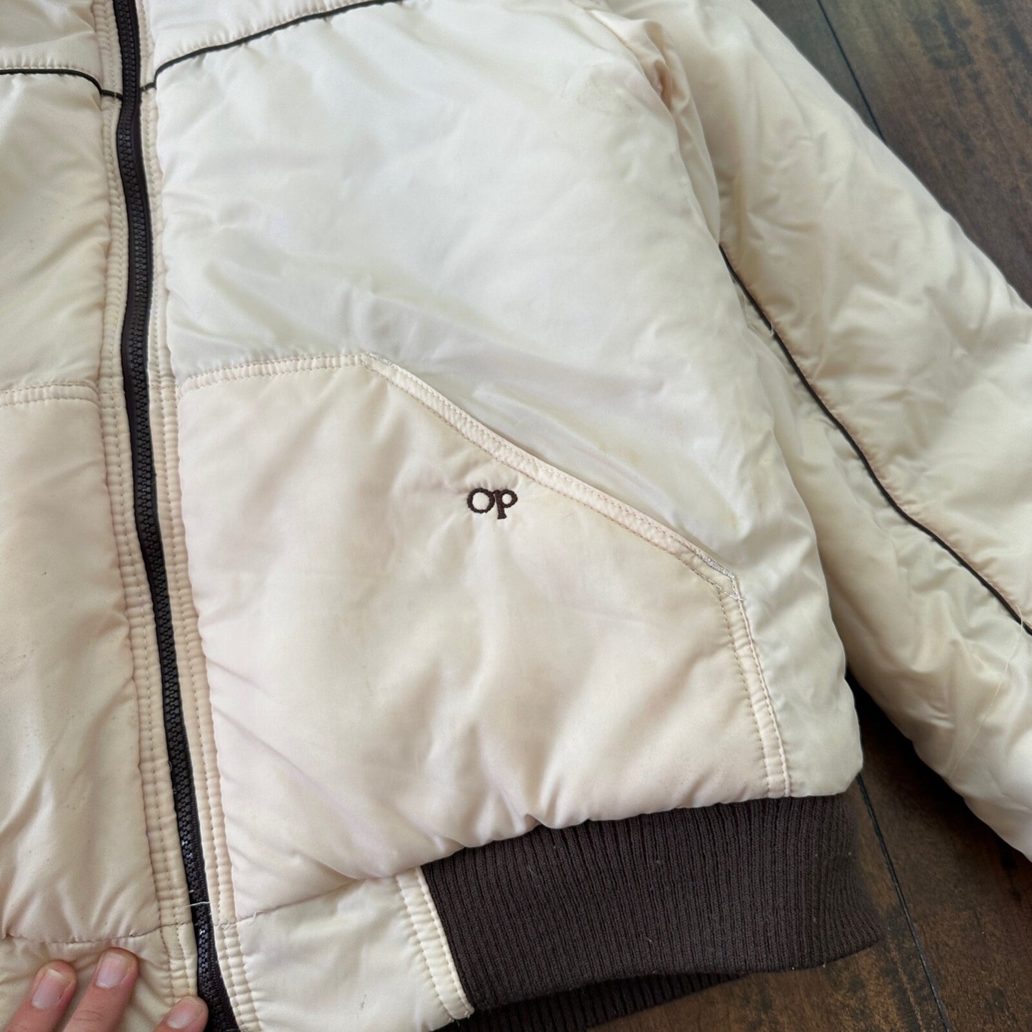 VTG Reversible Ocean Pacific Brown Insulated Puffer Jacket Double Sided 70s 80s