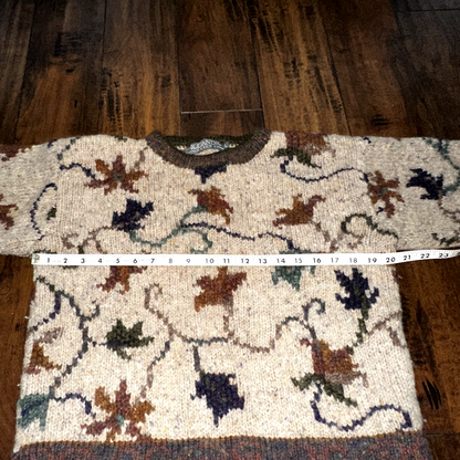 Women's Icelandic Design Sweater SZ Large Cropped Wool Fair 70s 80s Fall Leaves