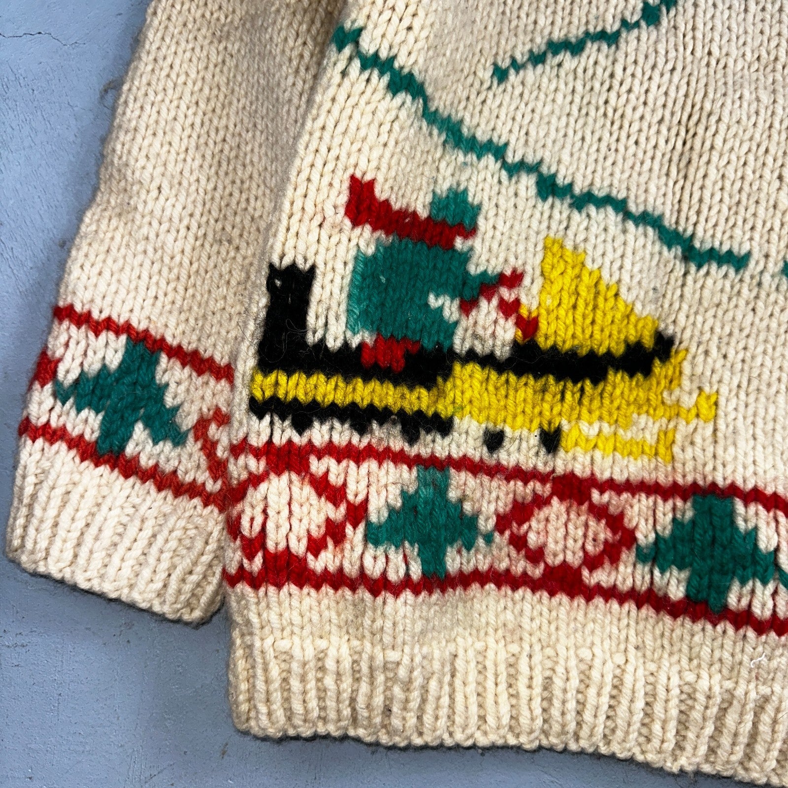 VTG 1950’s Cowichan Wool Full Zip Up Hand Knit Sweater Winter Sled Novelty Talon