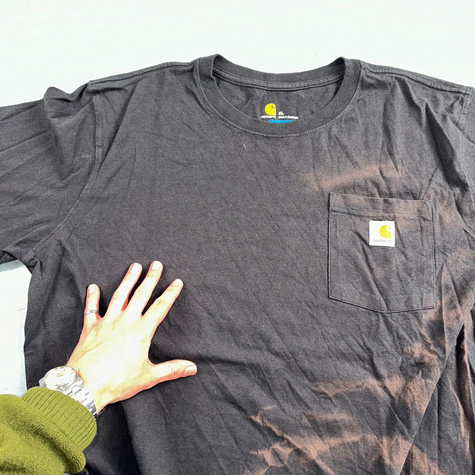 Carhartt 103296 Relaxed Fit Pocket T-Shirt Mens XL Black Thrashed Bleached Worn