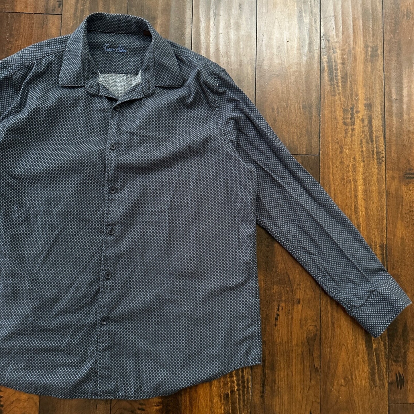 Tasso Elba Mens Shirt XL Floral Paisley Button Down Long Sleeve Cotton Navy