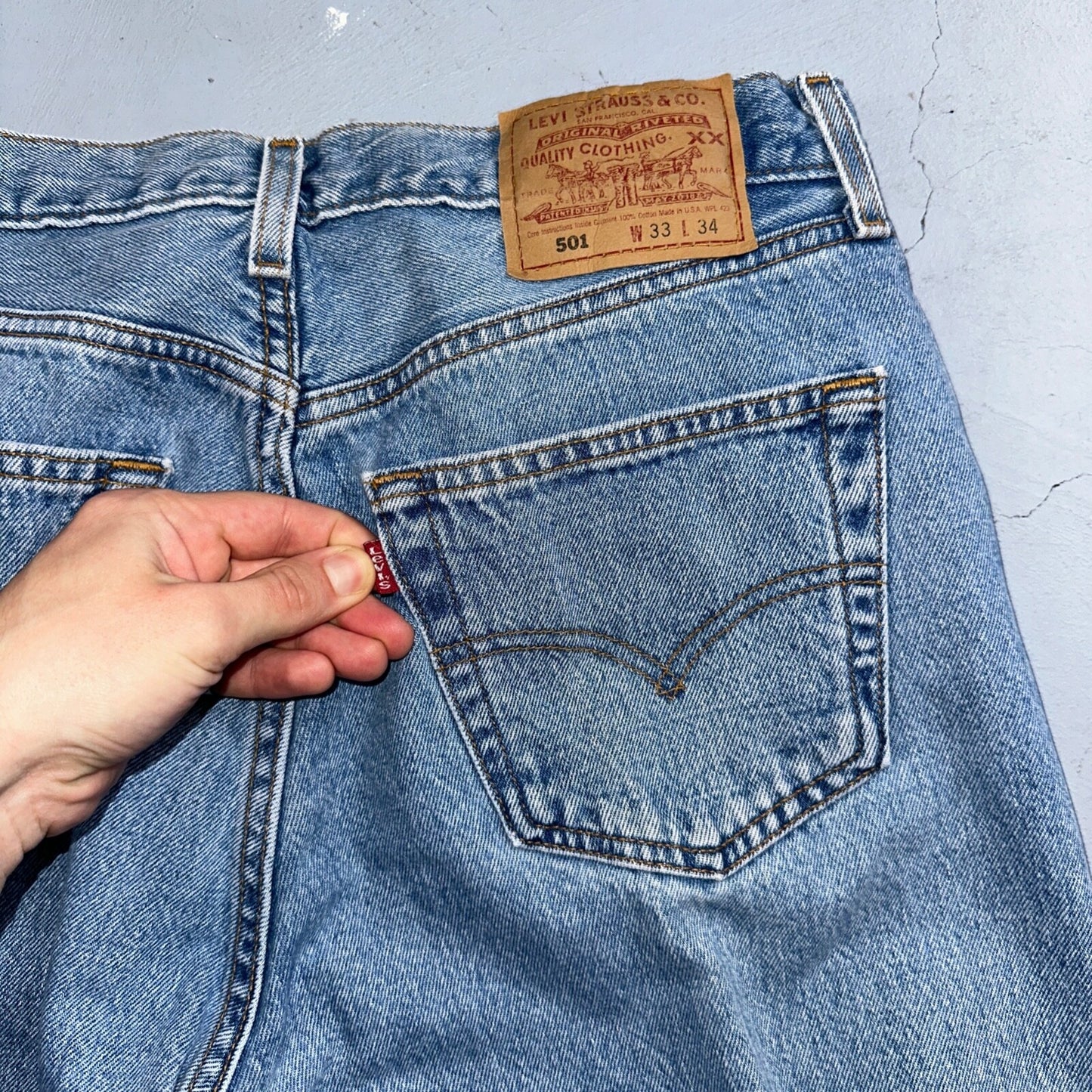 Levis 501 Vintage 90s USA XX Straight Leg Jeans Blue Light Wash 33x34 Act 30x33