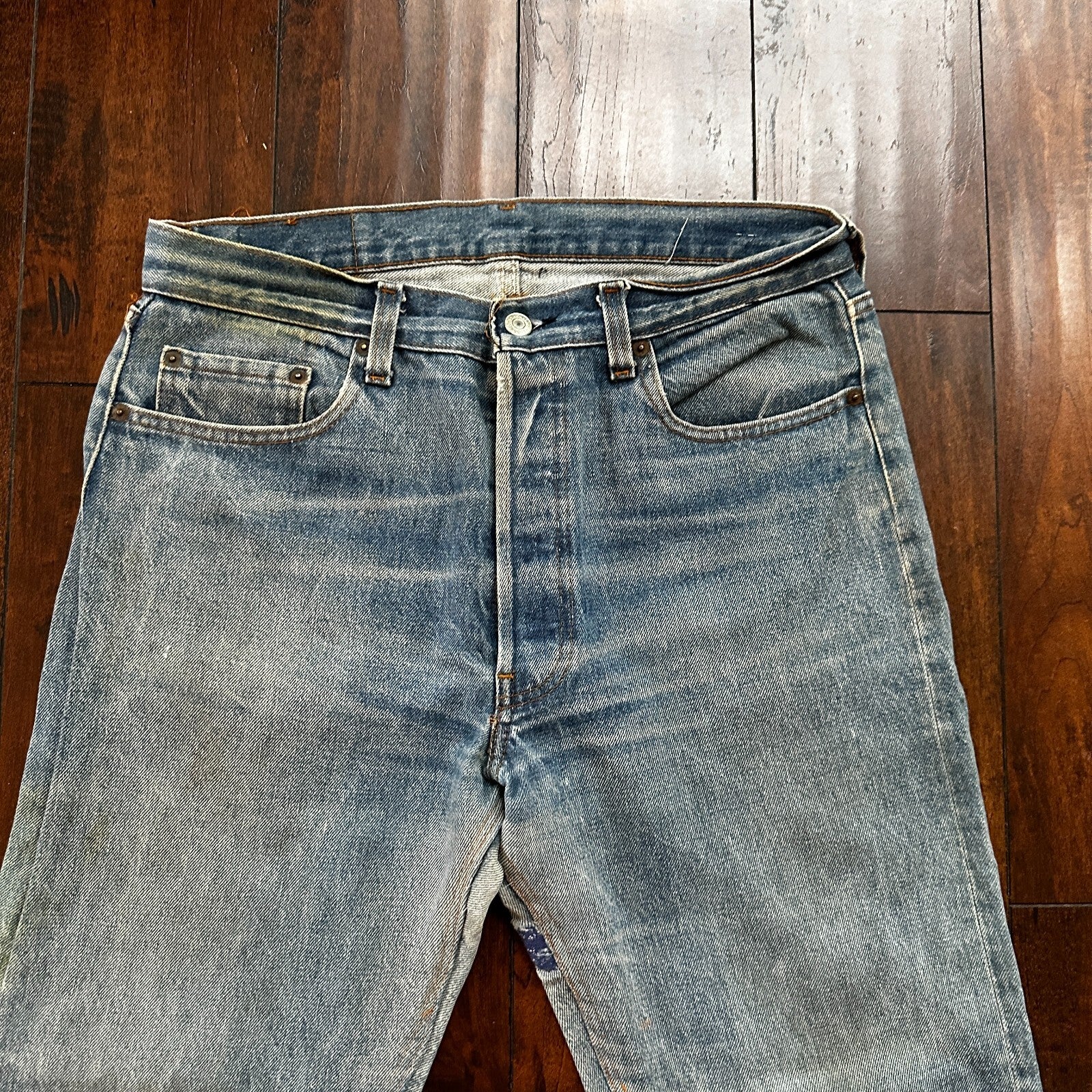 VTG USA Levis 501 Button Fly 80s Tag Jeans 32x27 Straight Leg Thrashed Ripped