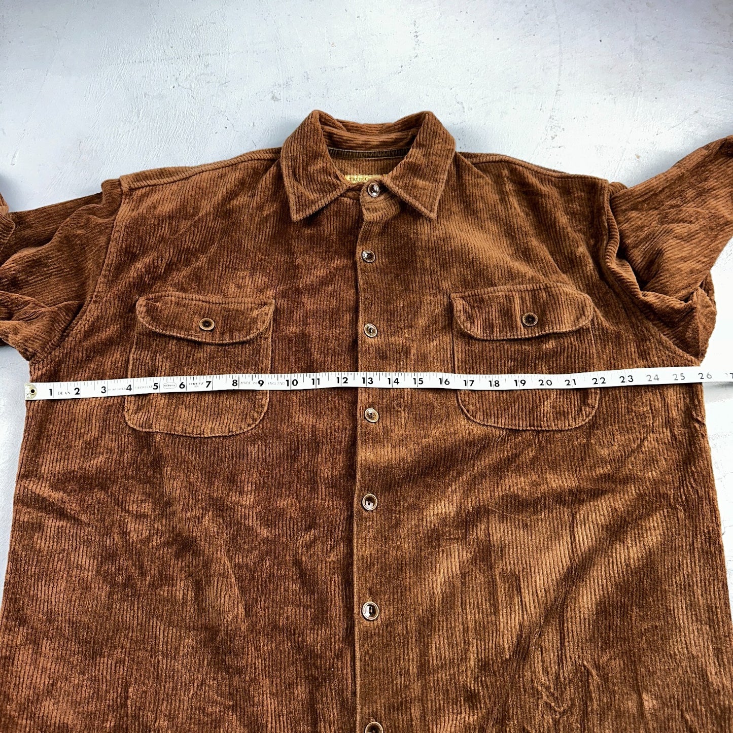 True Grit Brown Tan Shirt Mens L Corduroy Camp Hike Chore Button Down Shirt USA