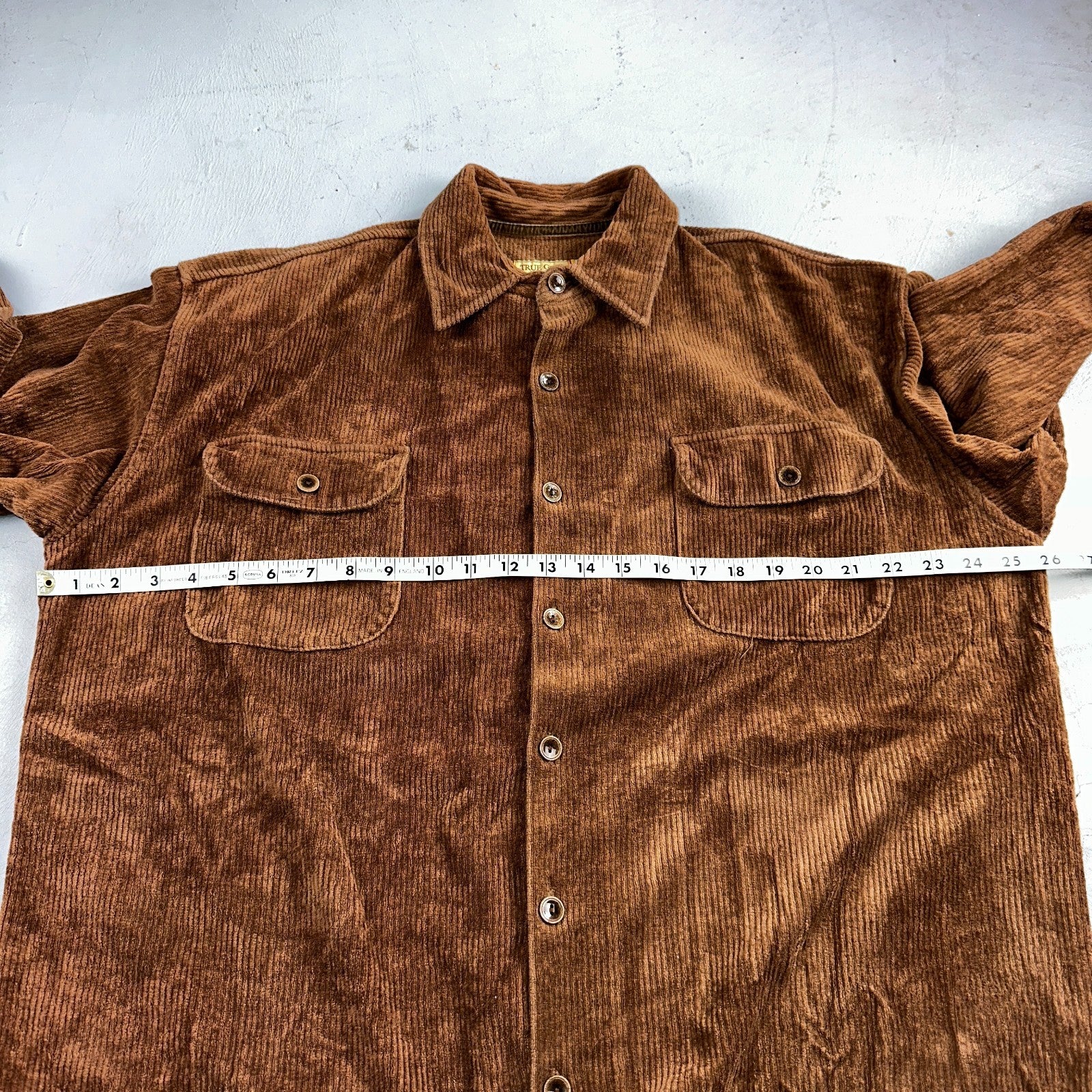 True Grit Brown Tan Shirt Mens L Corduroy Camp Hike Chore Button Down Shirt USA