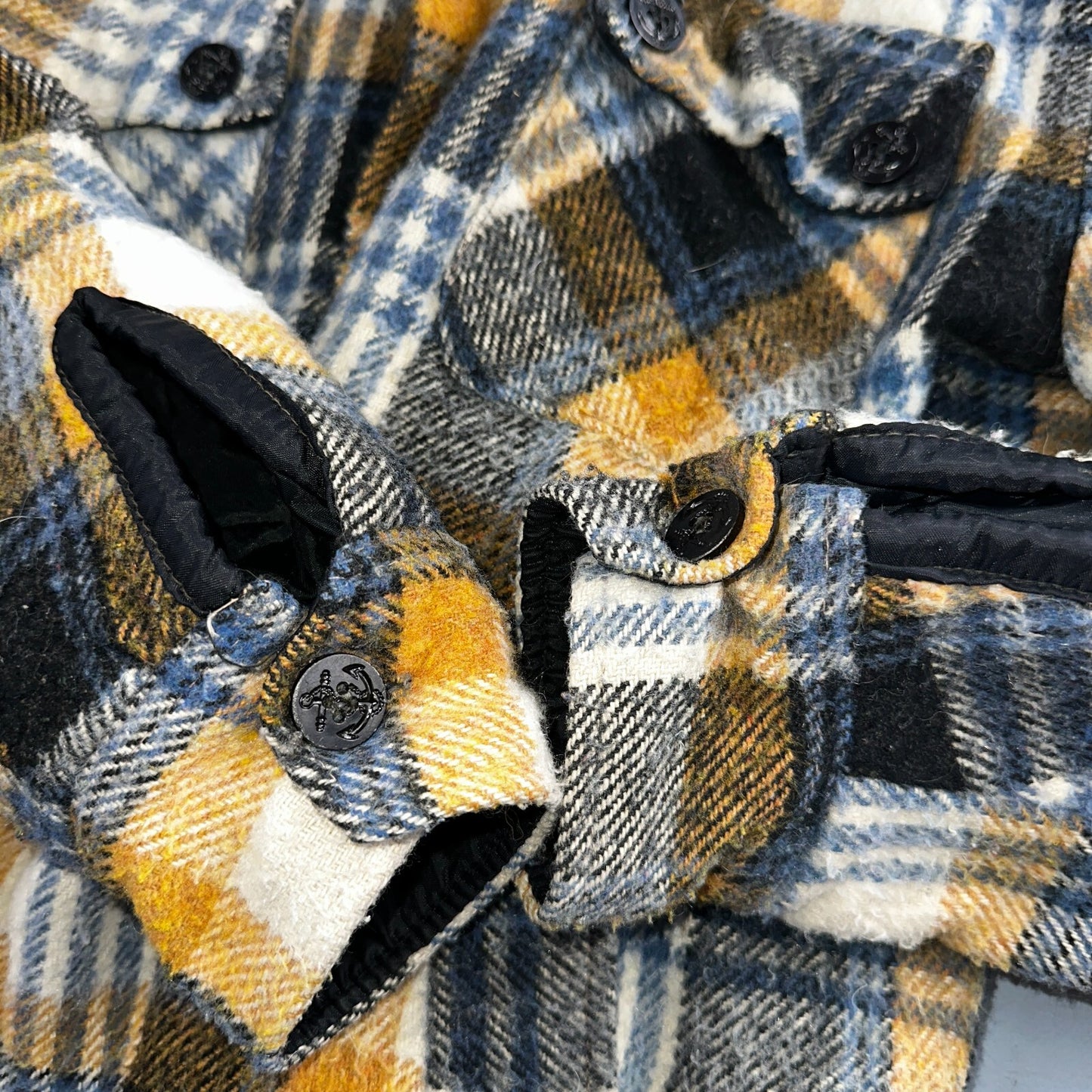 Vintage Triton 70s Sportswear Mens Black Plaid Wool Tartan Work Jacket Navy USN