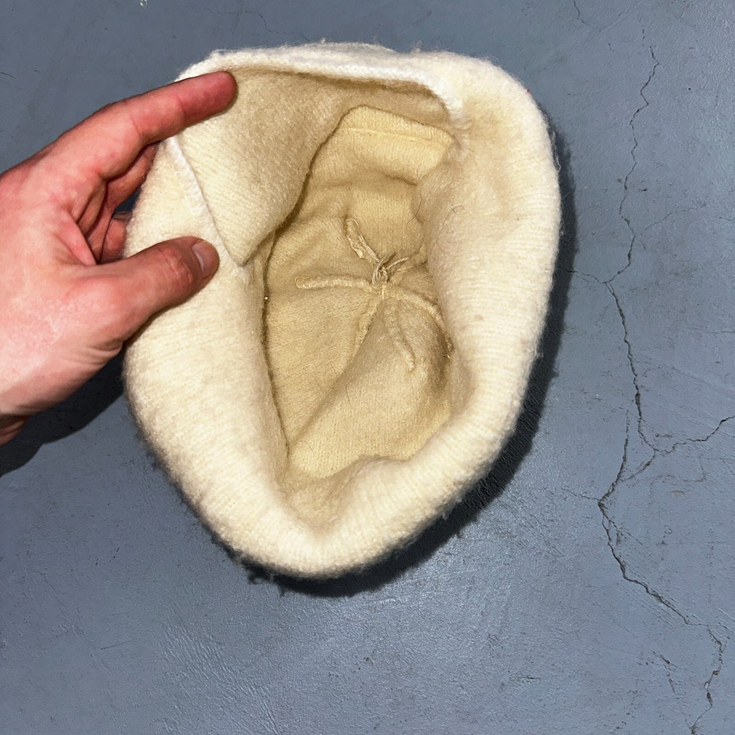 Vintage Ski Mask Small White Cream Balaclava 40s 50s Post WWII Rare Hat Wool