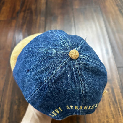 Vintage Levis Jeans Blue Denim w/ Brown Suede Leather Bill Strapback Hat Cap