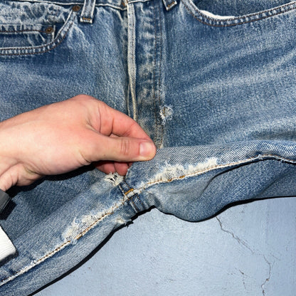 Levis 501 Vintage 80s Redline Selvedge USA XX Jeans Light Wash Capri Act 30x25