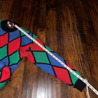 Vintage Adele Knitwear Sweater Abstract Diamond 80s Red USA 90s RARE Art