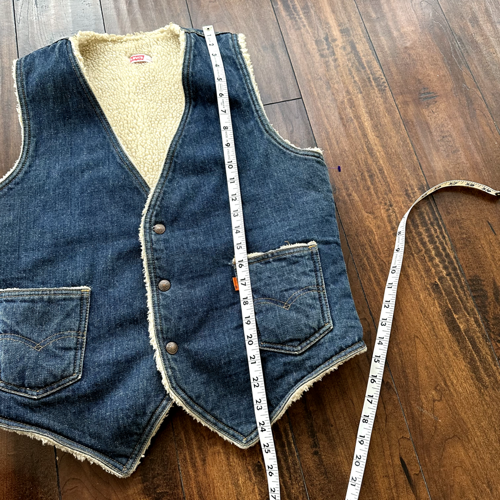 Vintage Levis Denim Sherpa Lined Vest Blue Jean Jacket 70s Orange Tab Medium