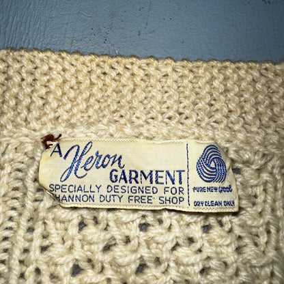 Heron Garment VTG 1970s Thick Ivory Pure Wool Cabled Cardigan Sweater 70s