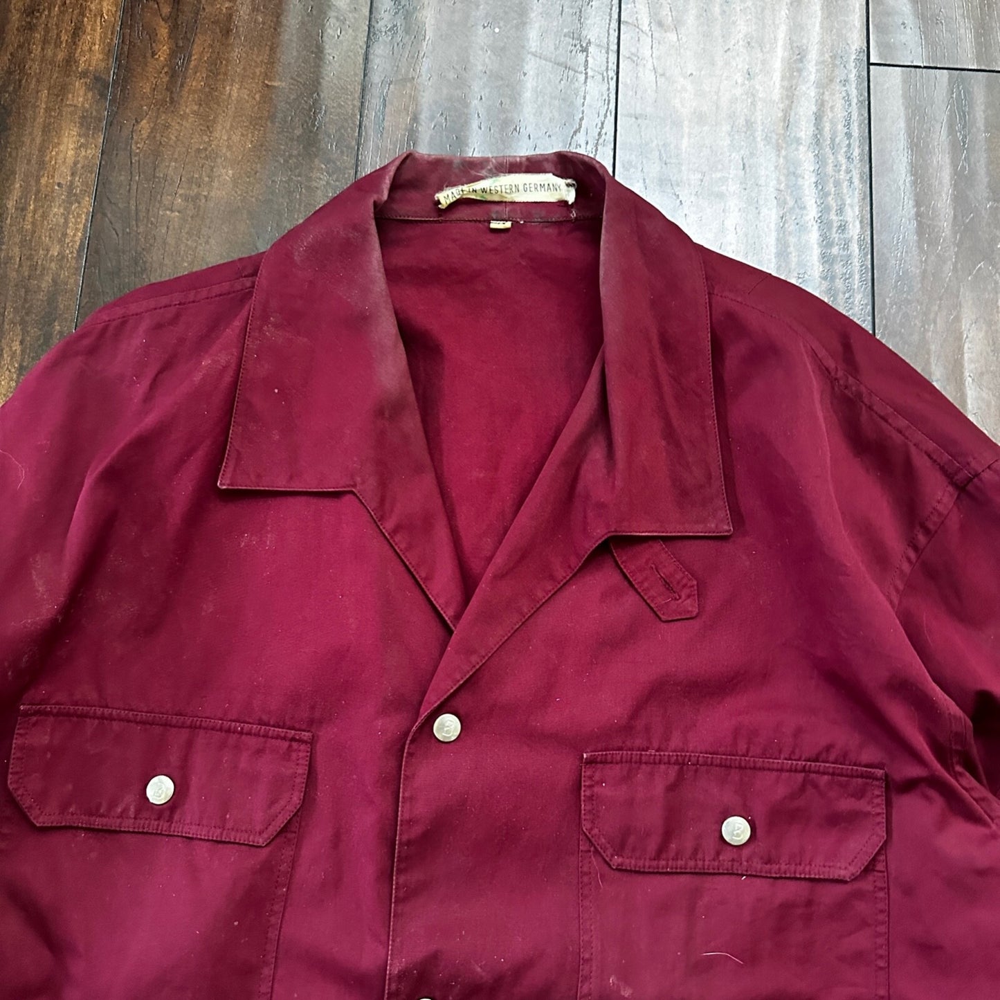 1960s 60s Jacket Shirt Bogner Germany Long Sleeve Button Snap Rockabilly Maroon