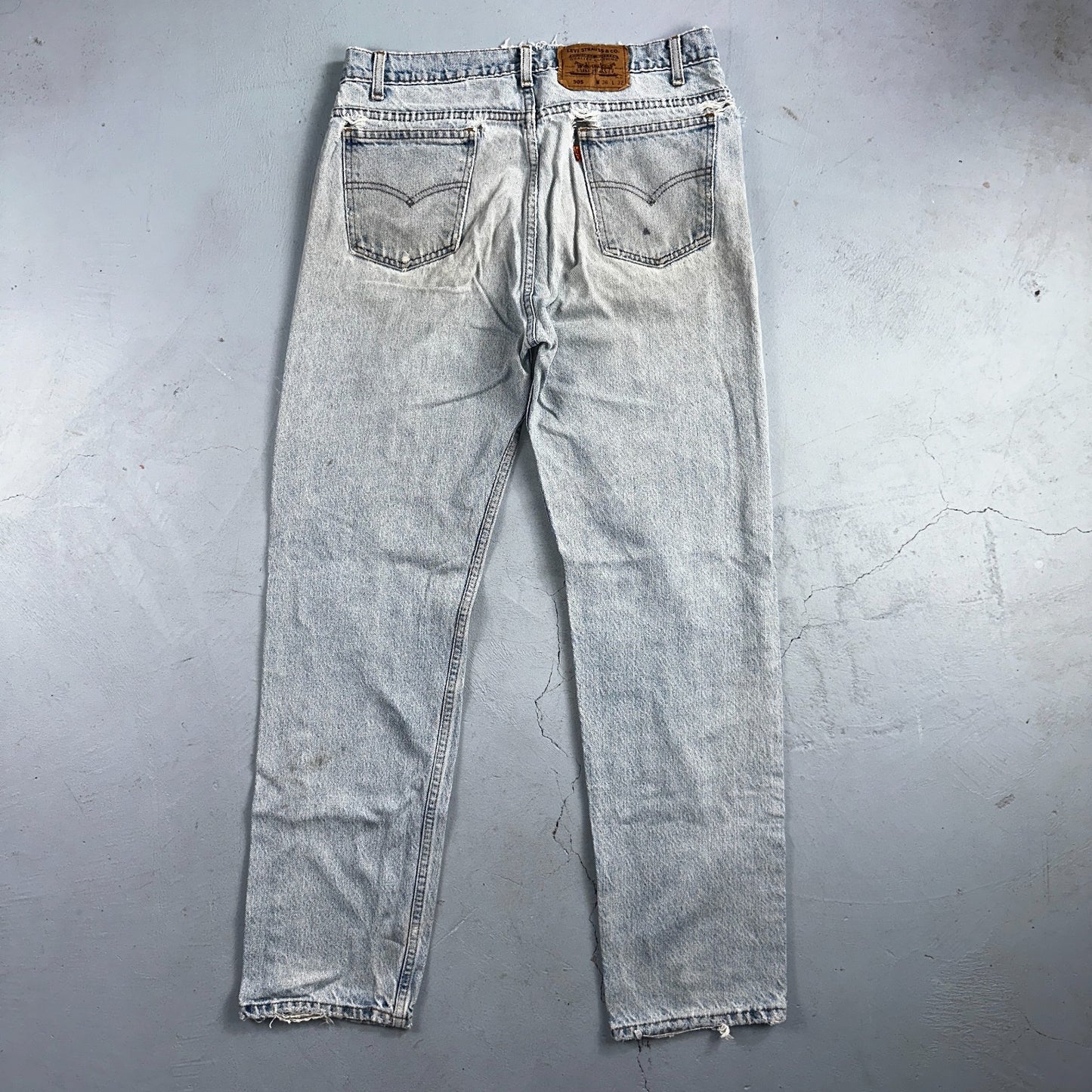 Levis 505 Vintage 90s Orange Tab Jeans 36x32 Thrashed Light Wash 501 Act 33x31