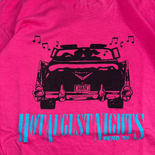 Hot August Nights XL VTG T Shirt Pink USA Cars Reno Driving Music Graphic