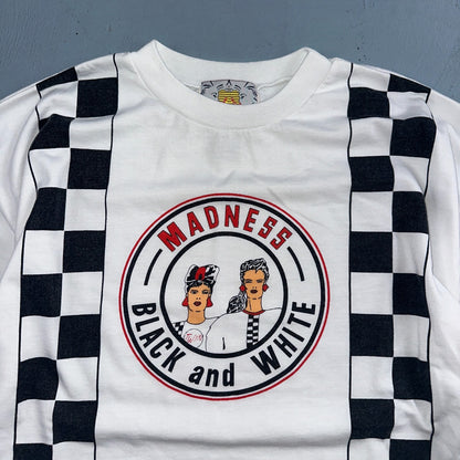 Madness Hot Girls VTG T Shirt Twin Medium 90s Black White Checkerboard Drama Art