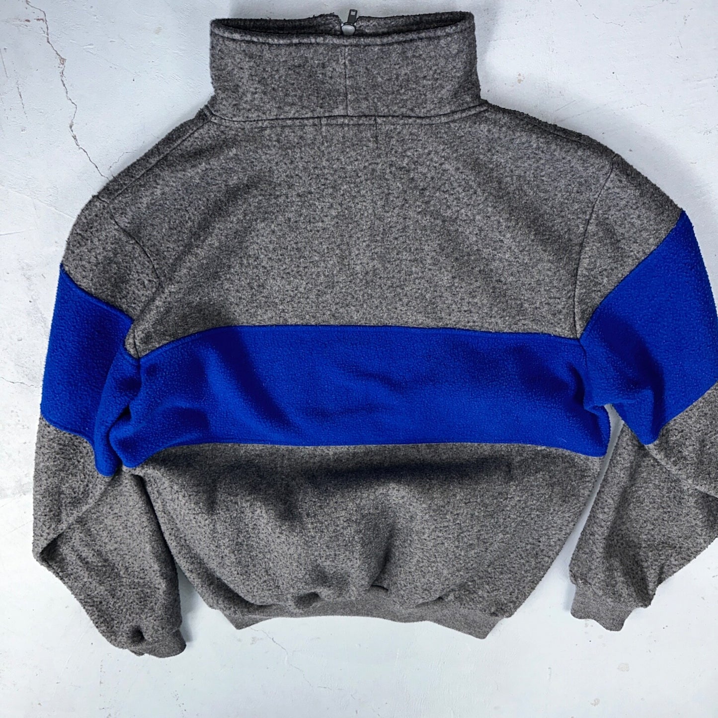 Boss 90s Quarter Zip Fleece Sweater Sweatshirt Jumper Grey Blue 1990s VTG Cool