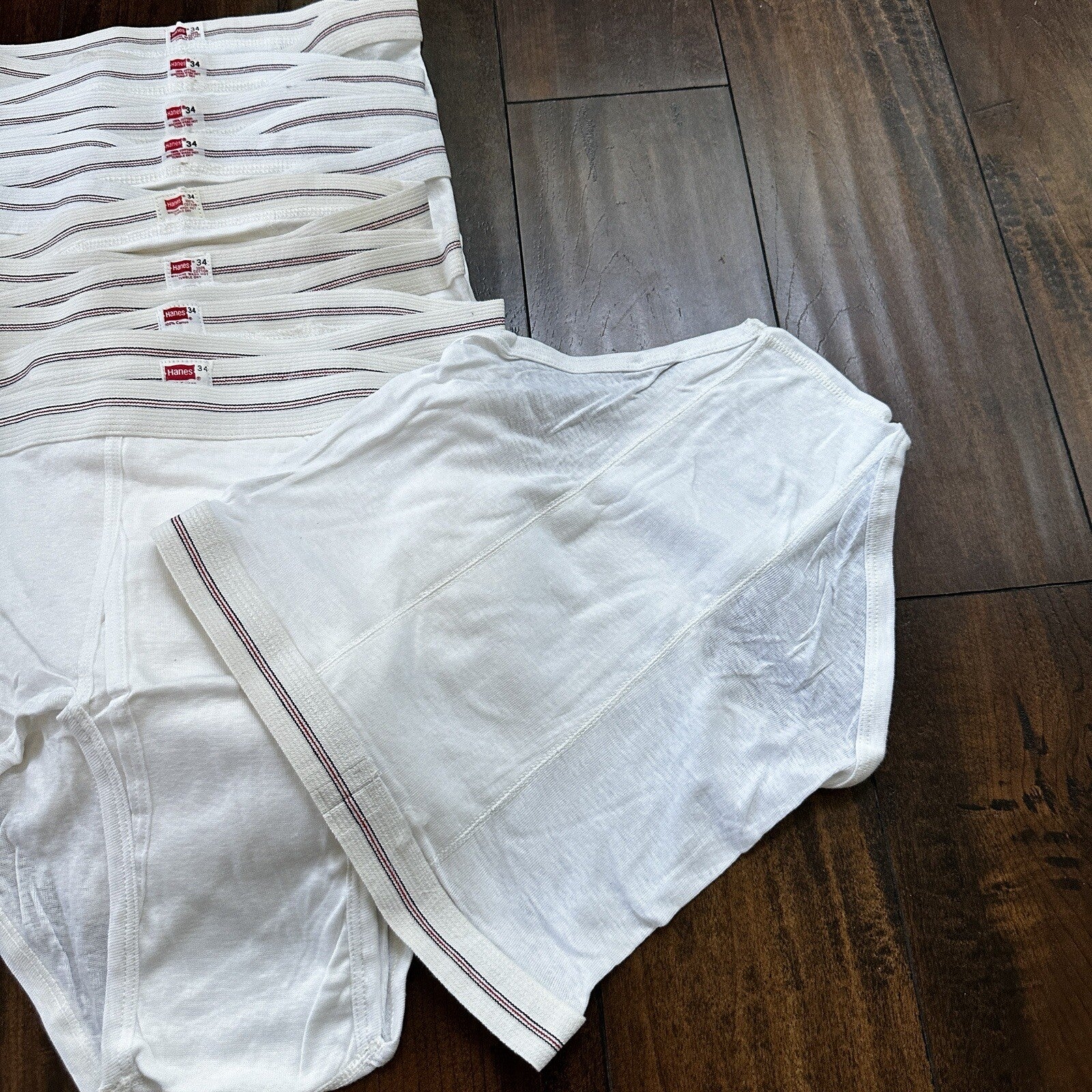 Hanes Briefs Men Size 34 White Cotton Black Stripes 9 Pair Vintage USA Lot 1960s