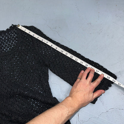 Vtg 60s 70s Lace Dress Fit Rockabilly Simple Black Midi Long Sleeve Talon