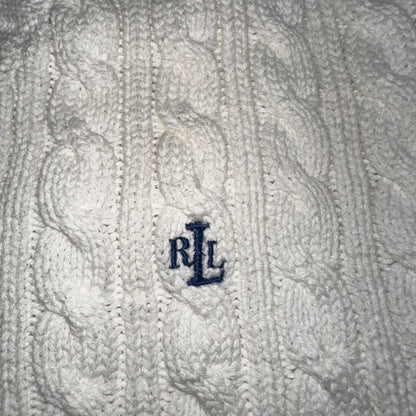 Lauren Ralph Lauren White Cable Knit V Neck Pullover Sweater Womens M Cotton