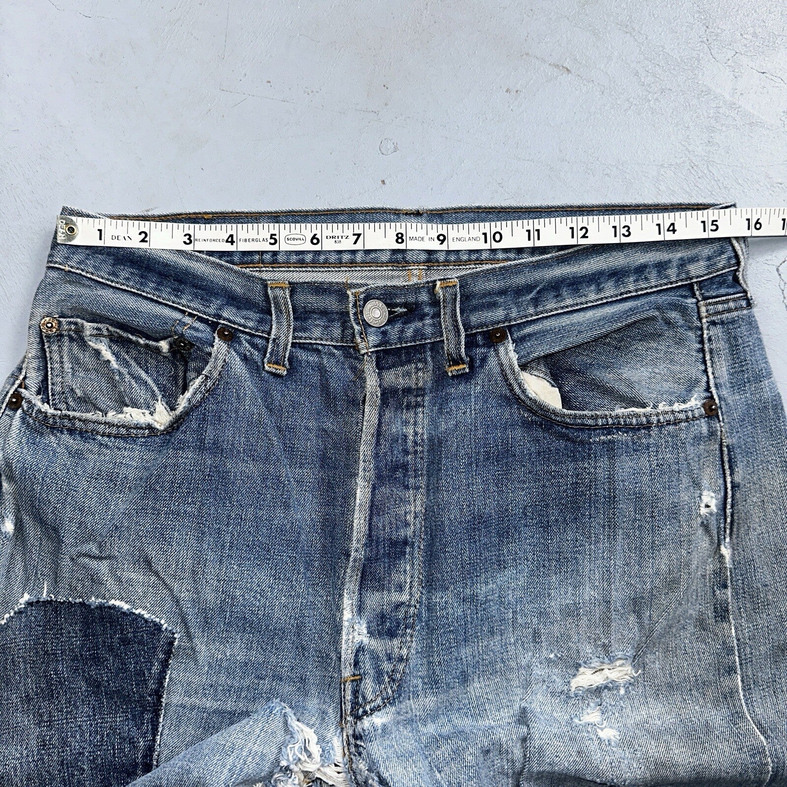 Levis 501 VTG 70s SS Redline Selvedge Jeans XX Blue Med Wash Patched Act 31x28