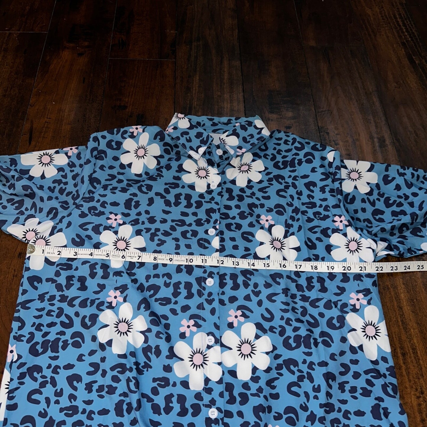 Blue Flowers Multicolor Long Sleeve Collared Button Down Hawaii Shirt Womens M