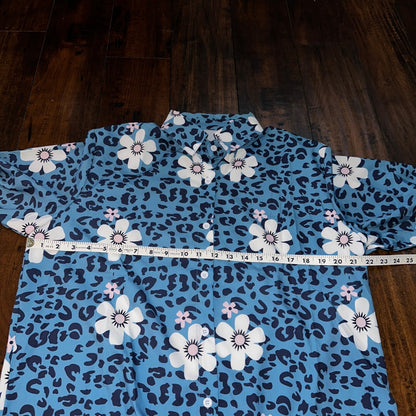 Blue Flowers Multicolor Long Sleeve Collared Button Down Hawaii Shirt Womens M