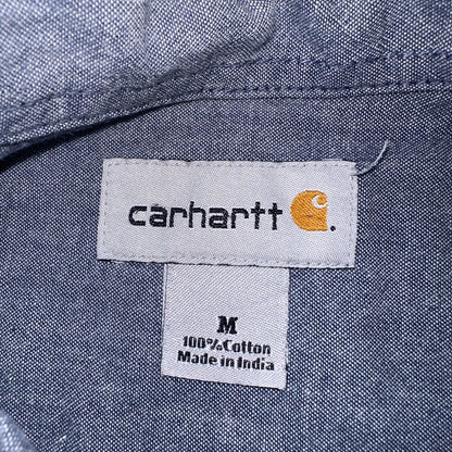 Carhartt Shirt Mens M Blue Chambray Relaxed Fit Button Up Work Adult Workwear