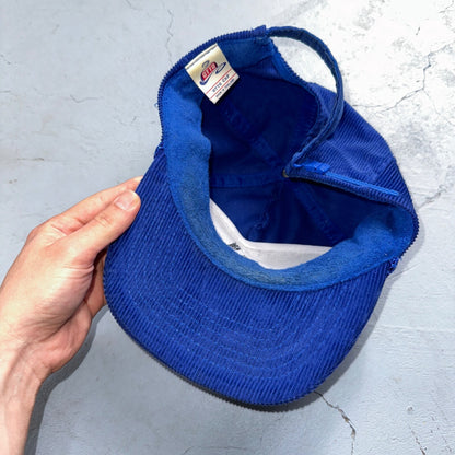 Microflect Blue Corduroy VTG Hat Cap Snapback Radio Television TV Promo Trucker