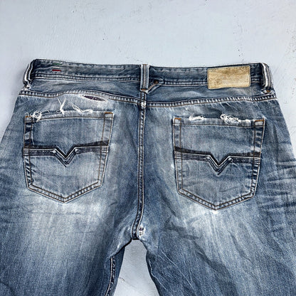 Diesel Larkee Bootcut Stretch Jeans Mens 36x30 Blue Straight 008M2 Whisker Italy