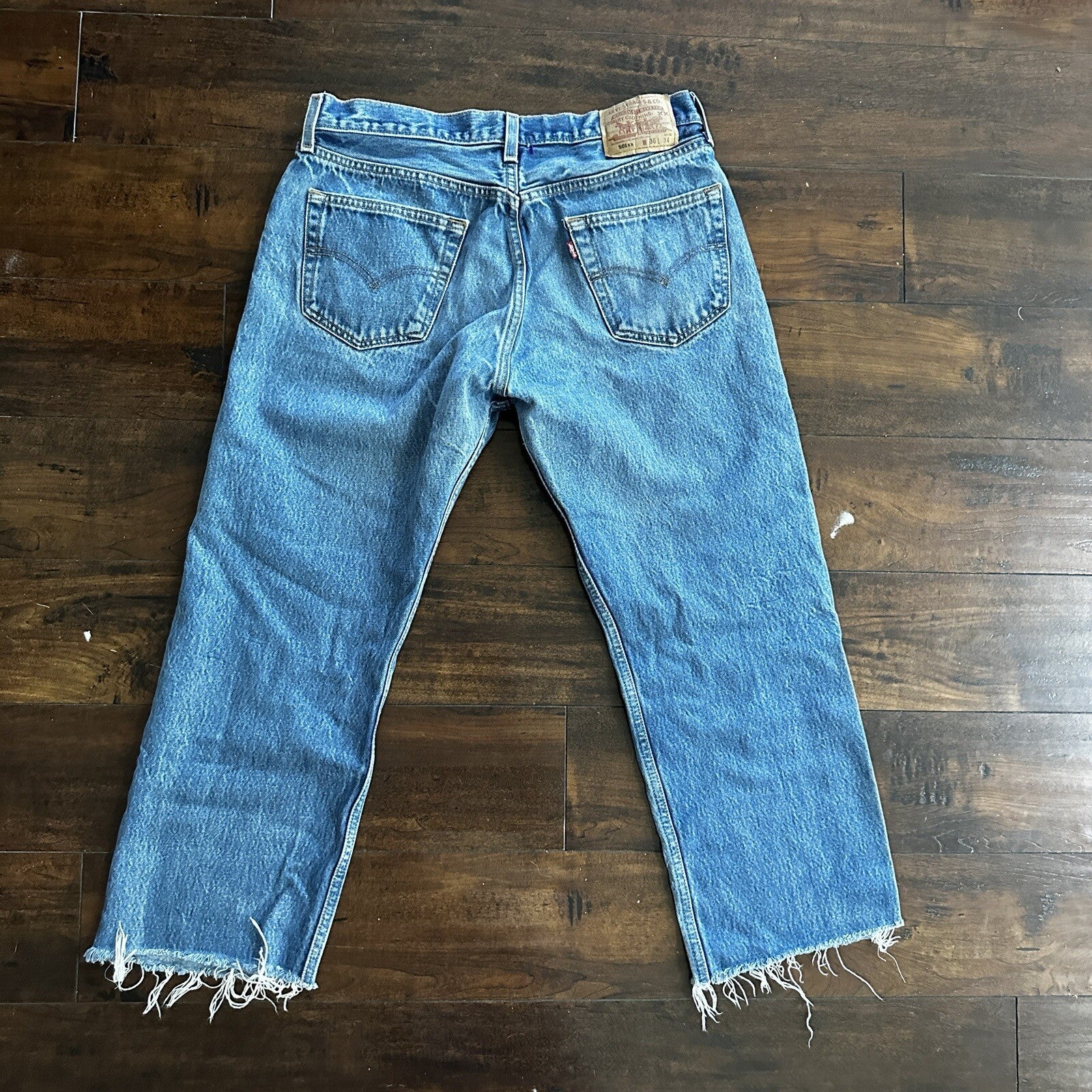 Levis 501 Vintage 90s Straight Leg XX Capri Jeans 36x34 Light Wash Act 32x25