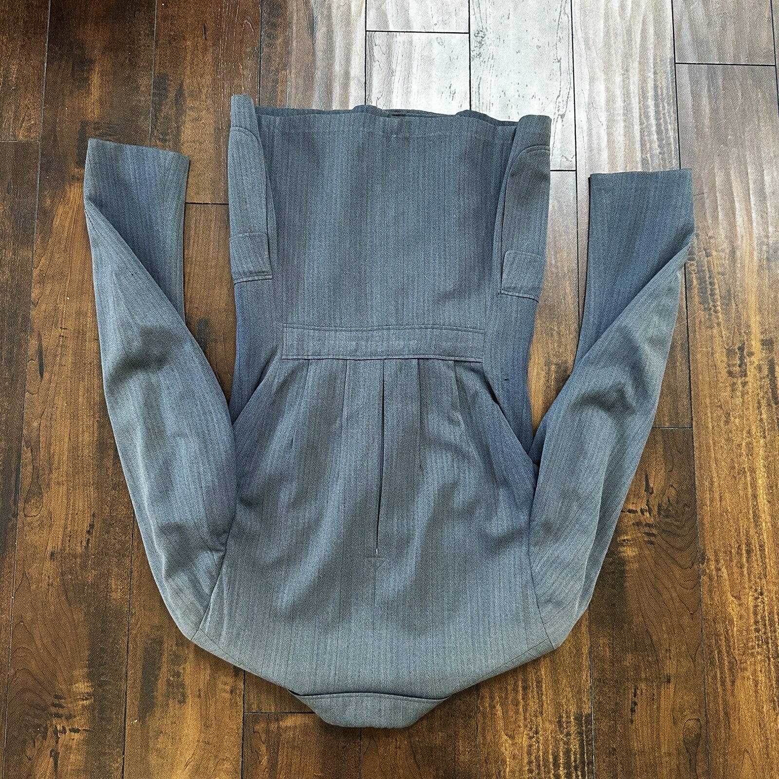 30s 40s 3 pc Pinstripe Blue Double Breasted Suit Belt Back Wool 34 26x31 Faded