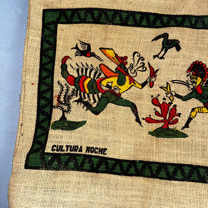 VTG Peru Machu Picchu Upcycled Coffee Reversible Burlap Tote Bag 70s Art Travel