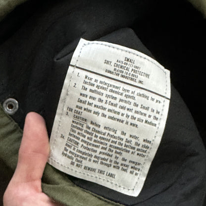 US MILITARY Small JACKET COAT SUIT CHEMICAL PROTECTIVE ARMY GREEN 70s Vtg WWII