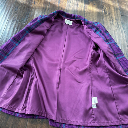 Vintage Miss Pendleton Wool Plaid Blazer Jacket Womens Size 10 70s Purple