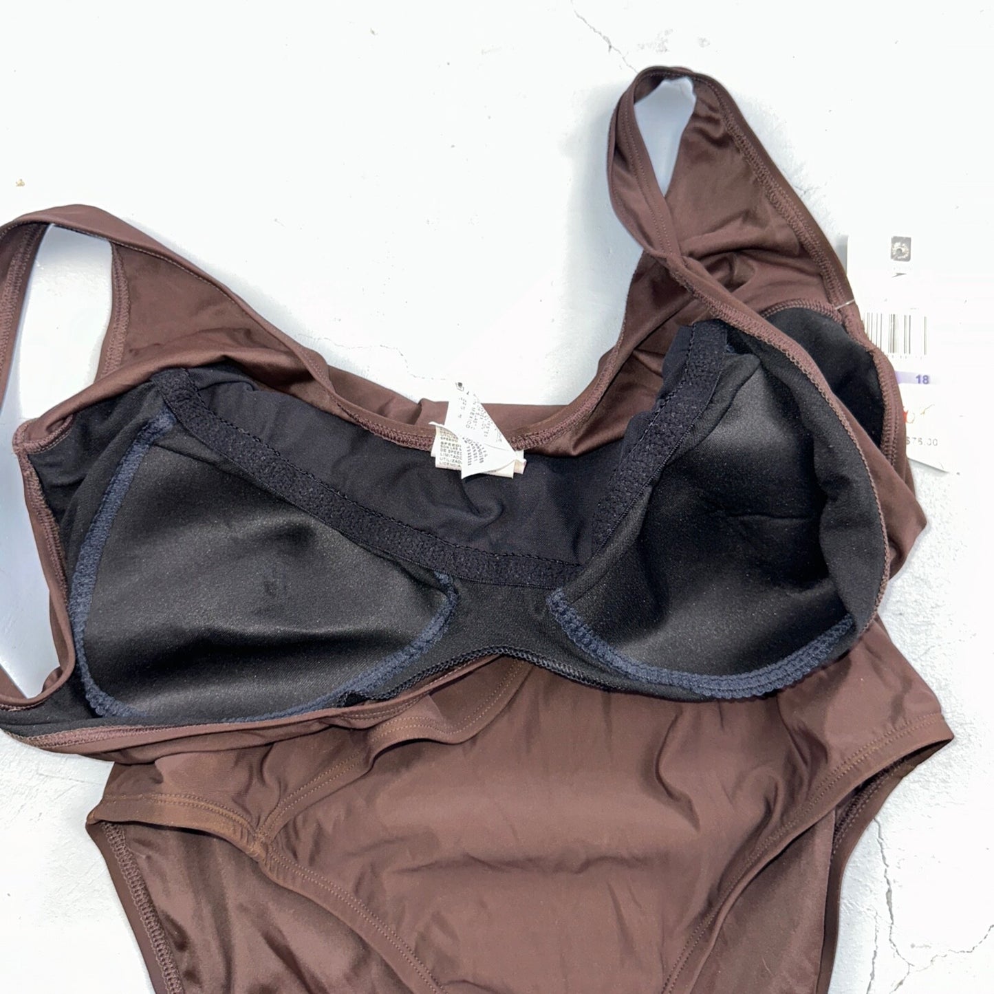 Speedo NWT Women 18 Swimwear Brown One Piece Ruched Logo Adult VTG