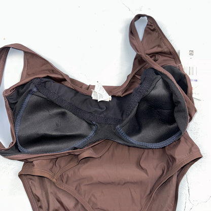 Speedo NWT Women 18 Swimwear Brown One Piece Ruched Logo Adult VTG