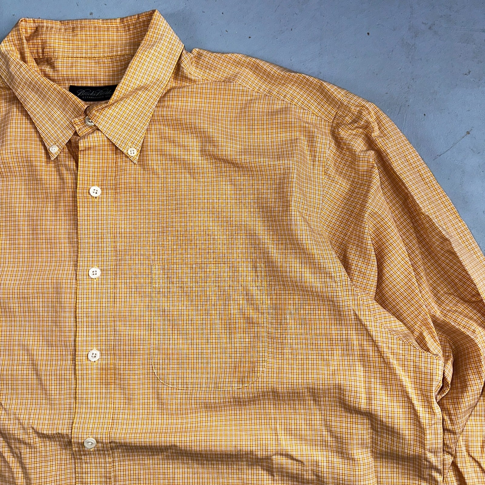 Brooks Brothers No Iron Button Down Long Sleeve Orange White Check Shirt 2XL