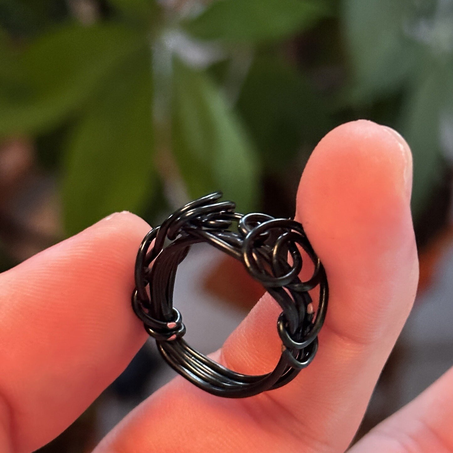 Homemade Wire Black Created Women's Wedding Band Ring Cute Y2K VTG Cool 90s