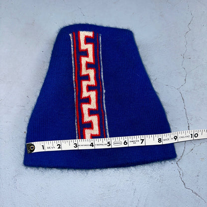 Vintage Geometric Ski Winter Gear Knit Beanie Hat Red & Blue USA 80s S Look