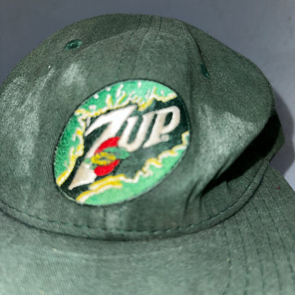 Vintage 7up Hat Made In USA Snap Back Trucker Style Worn Green 90s Heavy Used